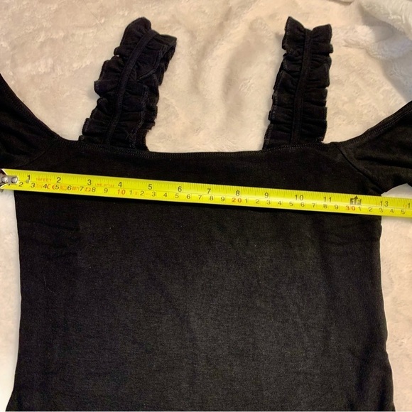 NWT Bodysuit XS MangoPop Black Long Sleeves Ruffled Straps Soft Stretchy - Picture 10 of 13